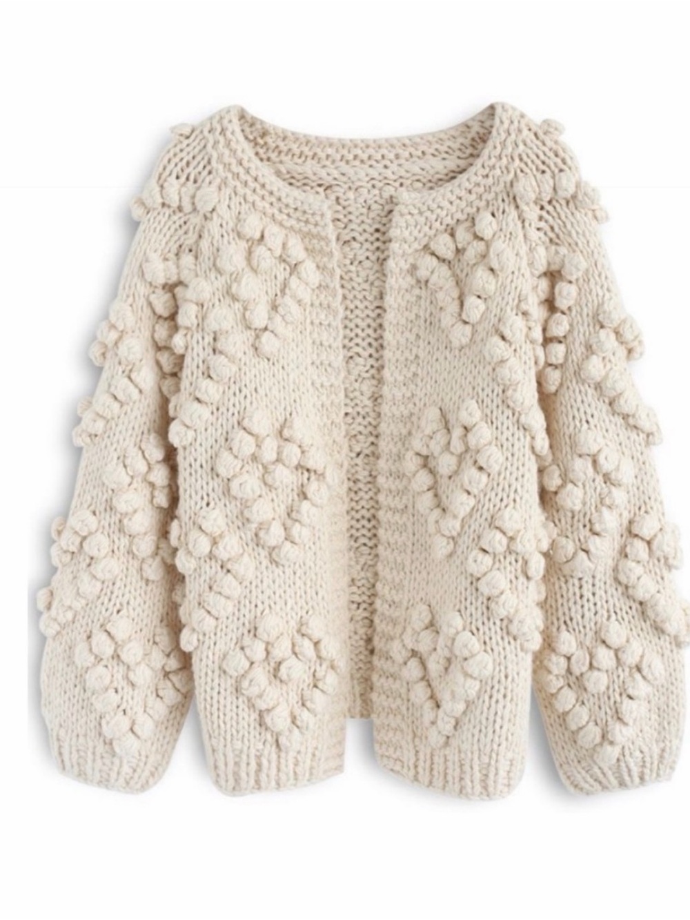Chicwish Cream Bobble Knit Open Front Cardigan